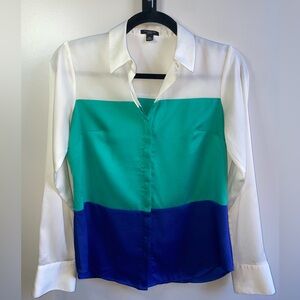 Ann Taylor Green and Blue Colorblock blouse
